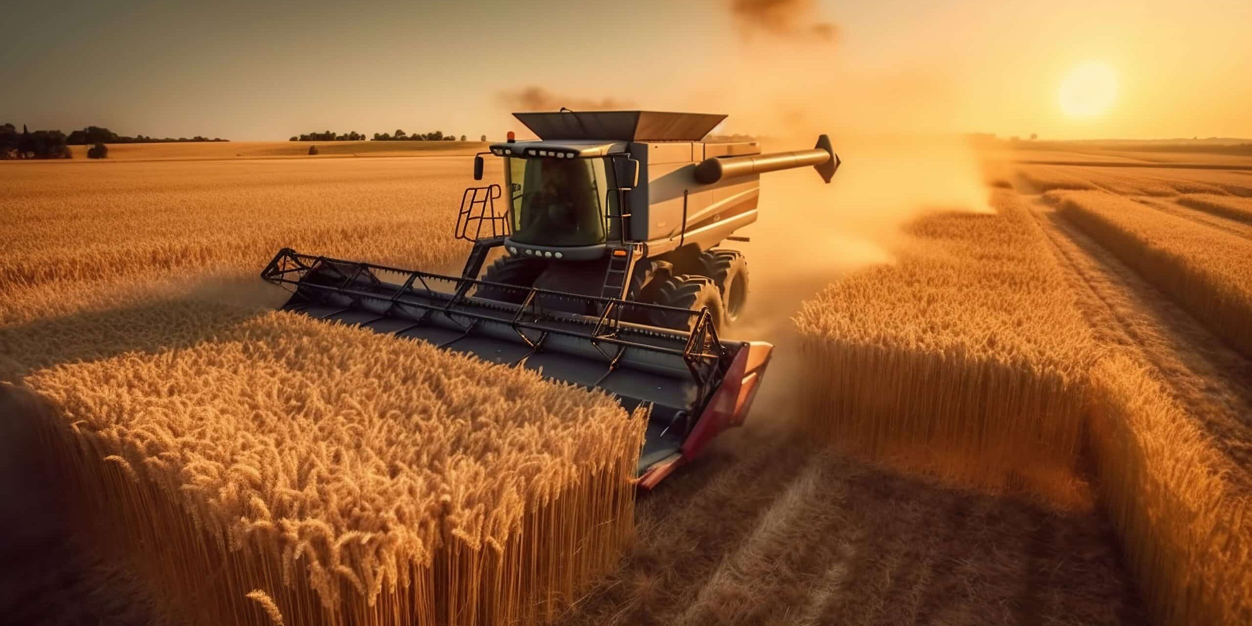 Combine harvester harvesting wheat field AI generated image România, producție bună de grâu anul acesta: 5000 kg/hectar, anunță Ministrul Agriculturii