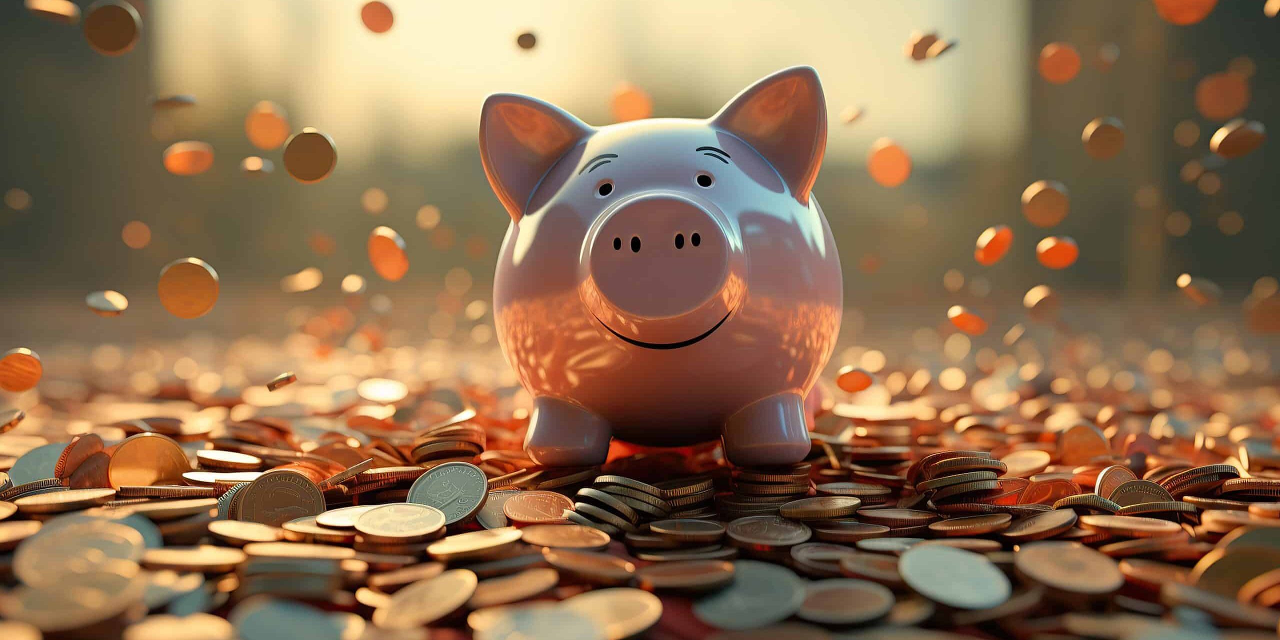 A piggy bank overflowing with coins symbolizes savings and financial education. Scutirea de impozit pe profitul reinvestit, extinsă